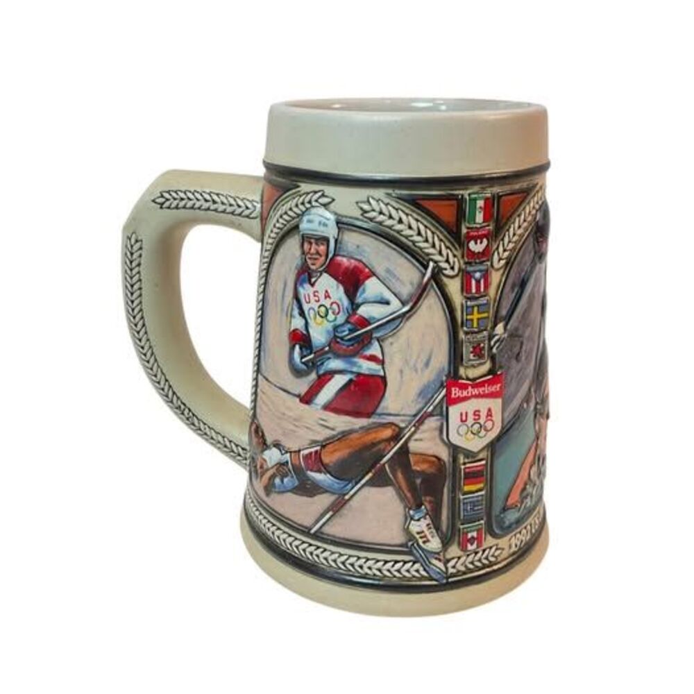 Budweiser Beer Stein 1992 US Olympic Team Ceramic Tankard 5.5” Mug USA Vintage